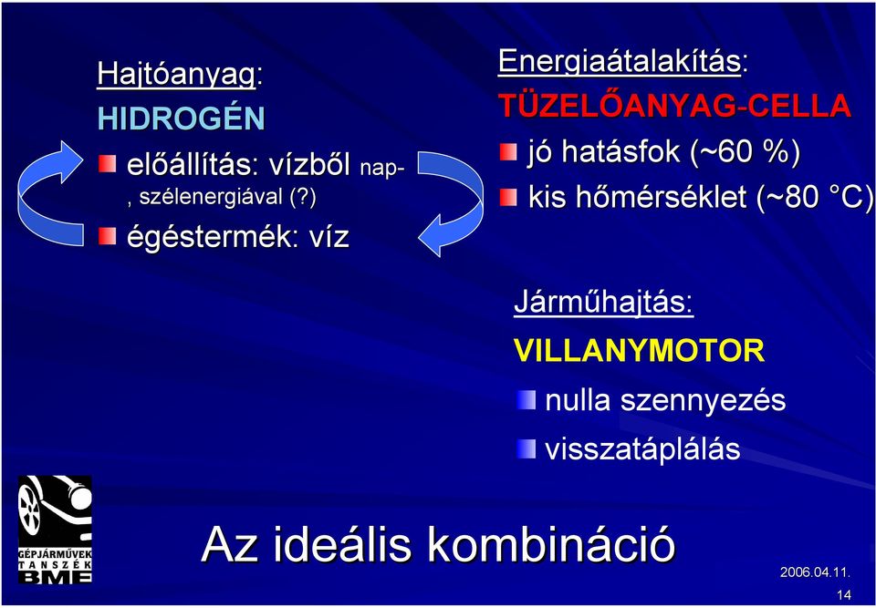 ) égéstermék: vízv nap- Energiaátalak talakítás: TÜZELŐANYAG-CELLA jó