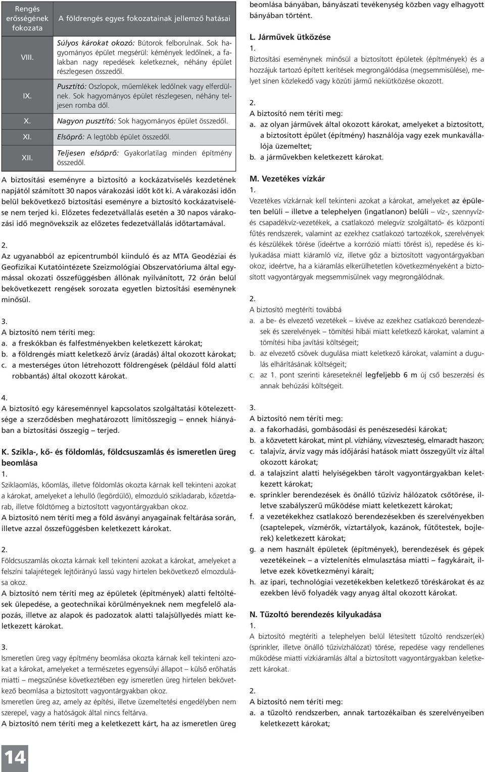 Sok hagyományos épület részlegesen, néhány teljesen romba dől. X. Nagyon pusztító: Sok hagyományos épület összedől. XI. XII. Elsöprő: A legtöbb épület összedől.