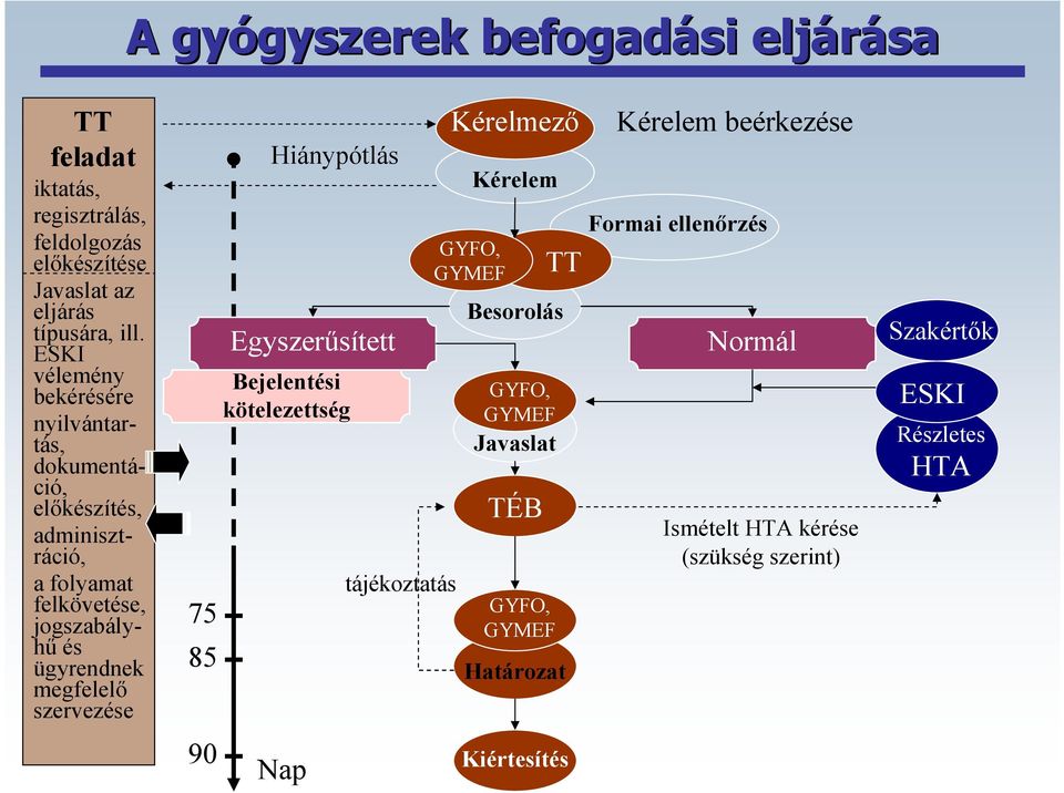 szervezése 75 85 Hiánypótlás Egyszerűsített Bejelentési kötelezettség tájékoztatás Kérelmező GYFO, GYMEF Kérelem Besorolás GYFO, GYMEF Javaslat