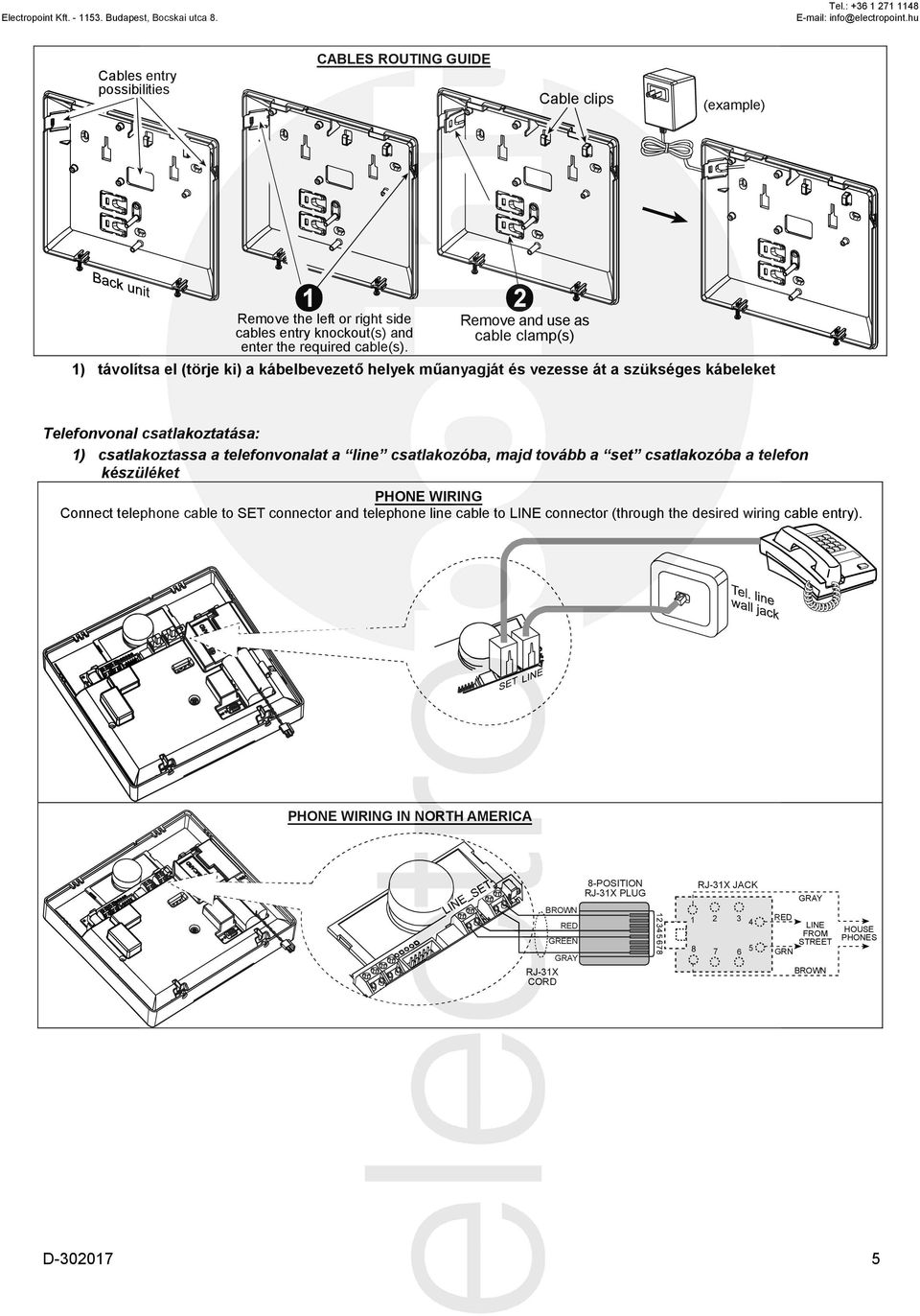 telefonvonalat a line csatlakozóba, majd tovább a set csatlakozóba a telefon készüléket PHONE WIRING Connect telephone cable to SET connector and telephone line cable to LINE connector