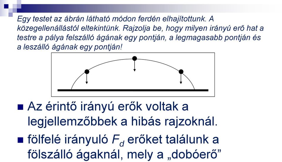 legmagasabb pontján és a leszálló ágának egy pontján!