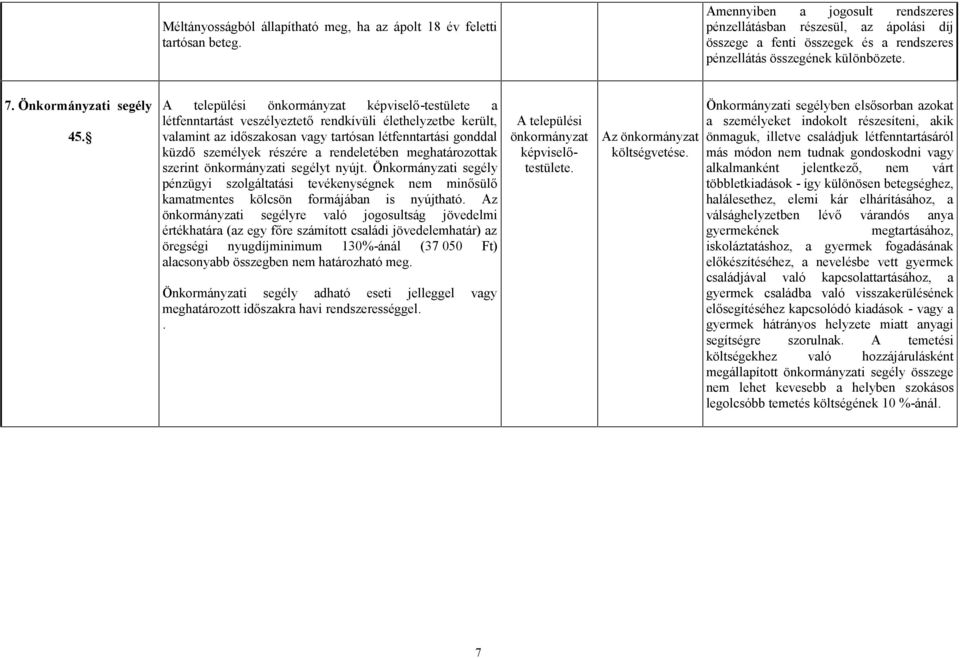 A települési önkormányzat képviselő-testülete a létfenntartást veszélyeztető rendkívüli élethelyzetbe került, valamint az időszakosan vagy tartósan létfenntartási gonddal küzdő személyek részére a