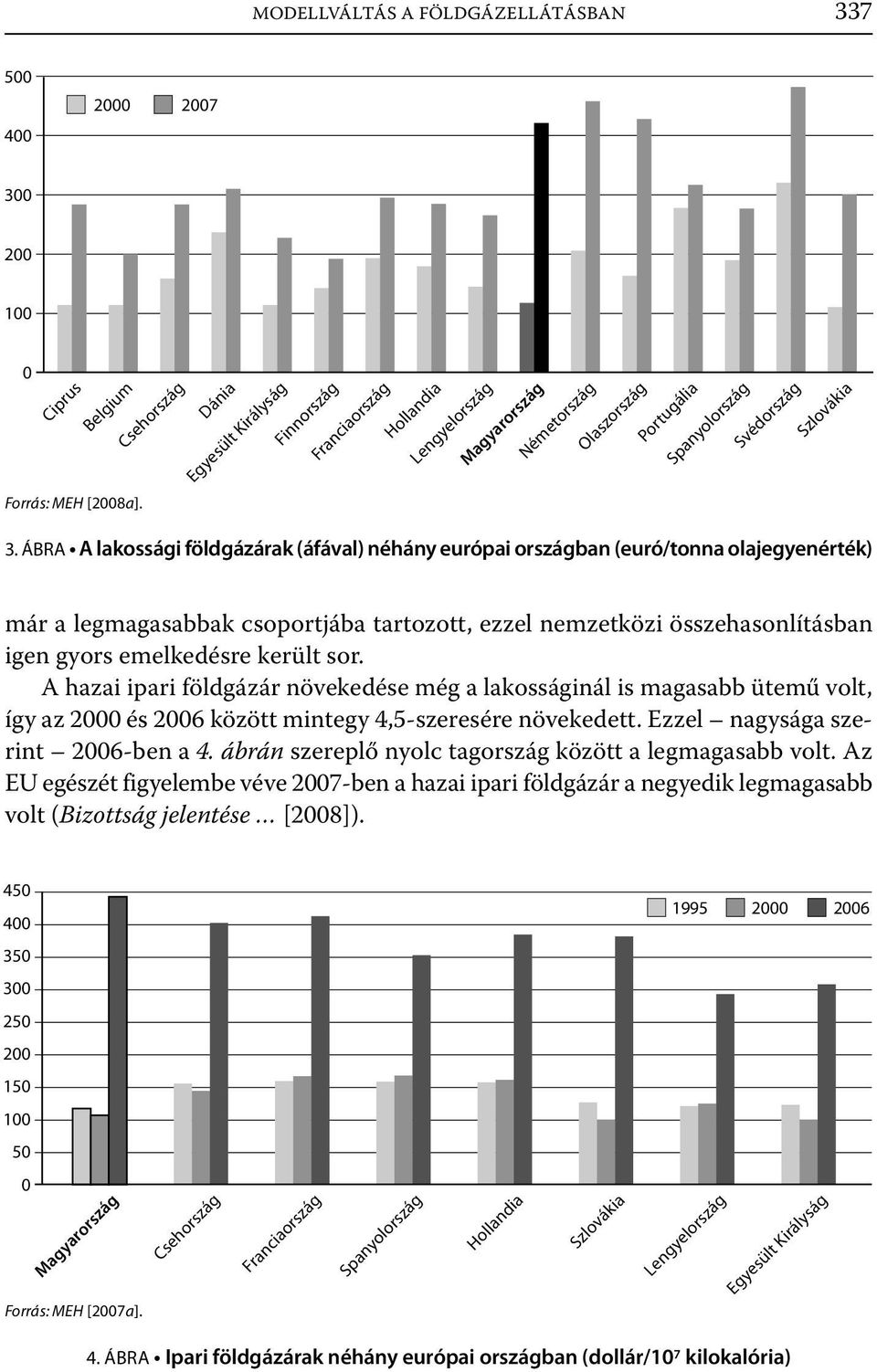 ÁBRA A lakossági földgázárak (áfával) néhány európai országban (euró/tonna olajegyenérték) már a legmagasabbak csoportjába tartozott, ezzel nemzetközi összehasonlításban igen gyors emelkedésre került