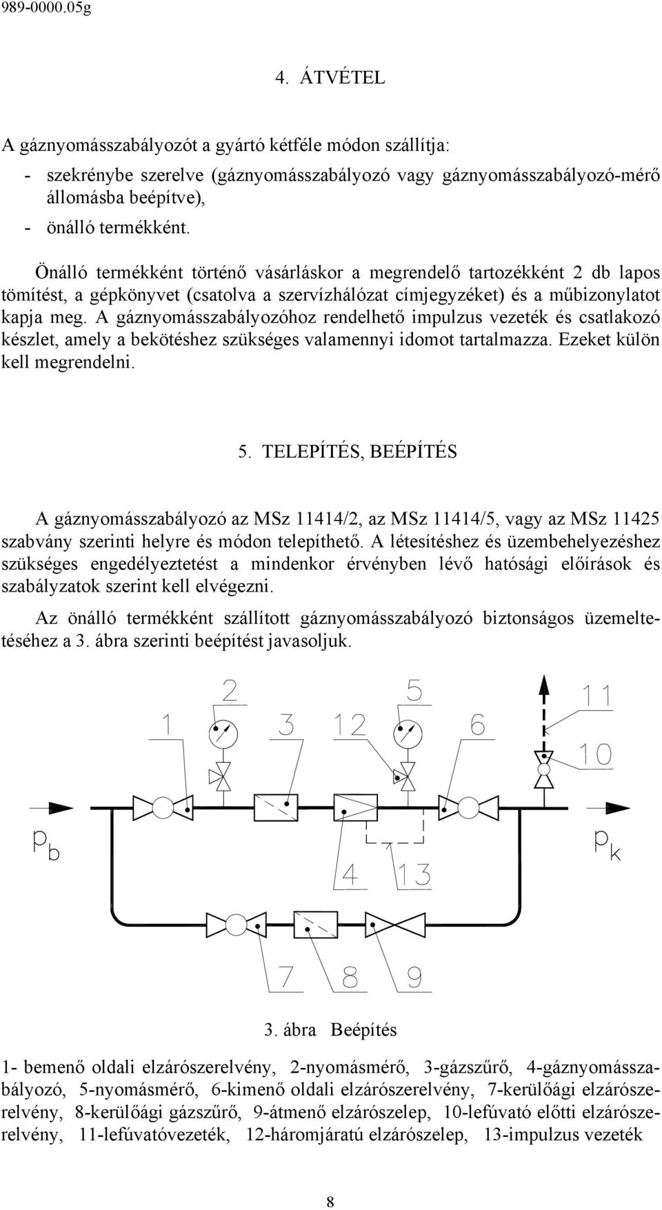 A gáznyomásszabályozóhoz rendelhető impulzus vezeték és csatlakozó készlet, amely a bekötéshez szükséges valamennyi idomot tartalmazza. Ezeket külön kell megrendelni. 5.