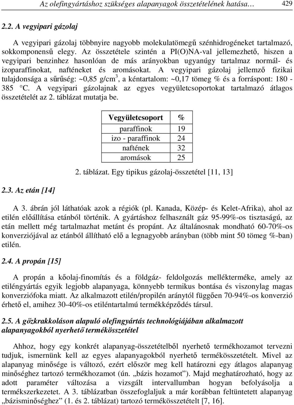 A vegyipari gázolaj jellemző fizikai tulajdonsága a sűrűség: ~0,85 g/cm 3, a kéntartalom: ~0,17 tömeg % és a forráspont: 180-385 C.