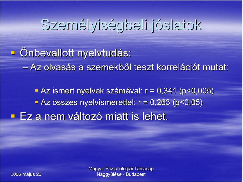 ismert nyelvek számával: r = 0,341 (p<0,005) Az összes