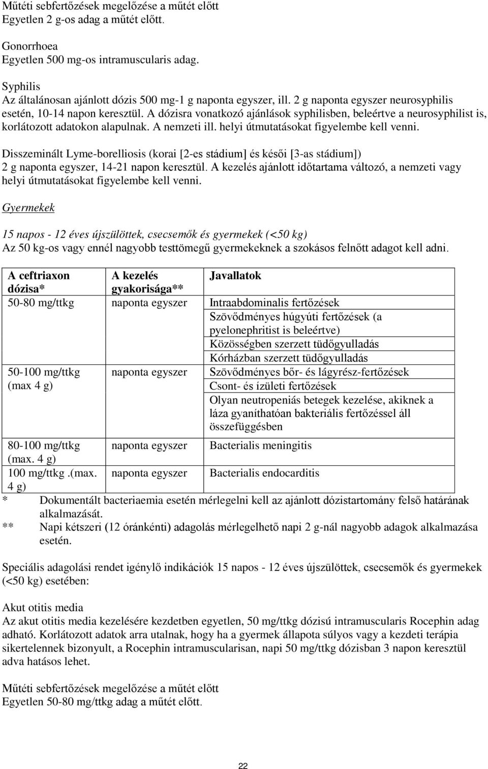 A dózisra vonatkozó ajánlások syphilisben, beleértve a neurosyphilist is, korlátozott adatokon alapulnak. A nemzeti ill. helyi útmutatásokat figyelembe kell venni.