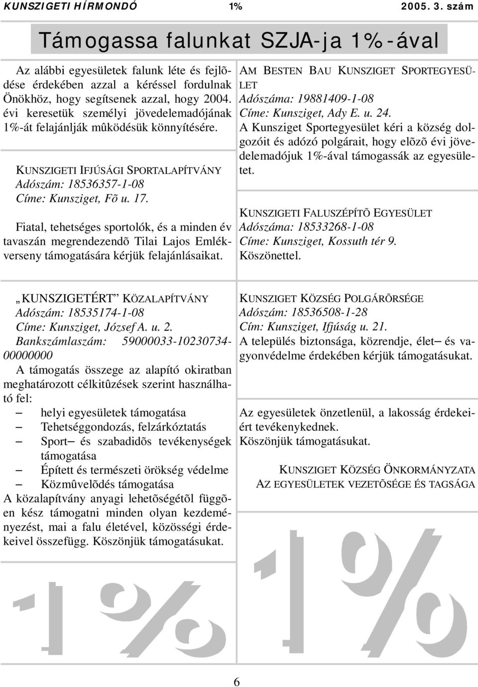 Fiatal, tehetséges sportolók, és a minden év tavaszán megrendezendõ Tilai Lajos Emlékverseny támogatására kérjük felajánlásaikat.