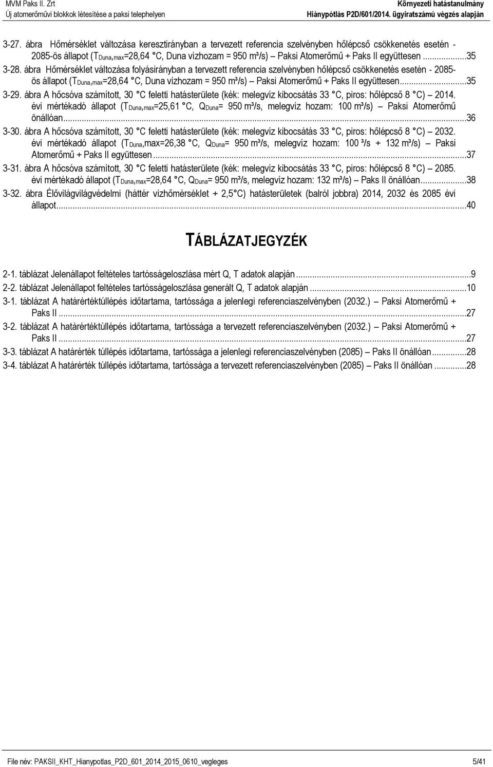 ábra Hőmérséklet változása folyásirányban a tervezett referencia szelvényben hőlépcső csökkenetés esetén - 2085- ös állapot (TDuna,max=28,64 C, Duna vízhozam = 950 m³/s) Paksi Atomerőmű + Paks II