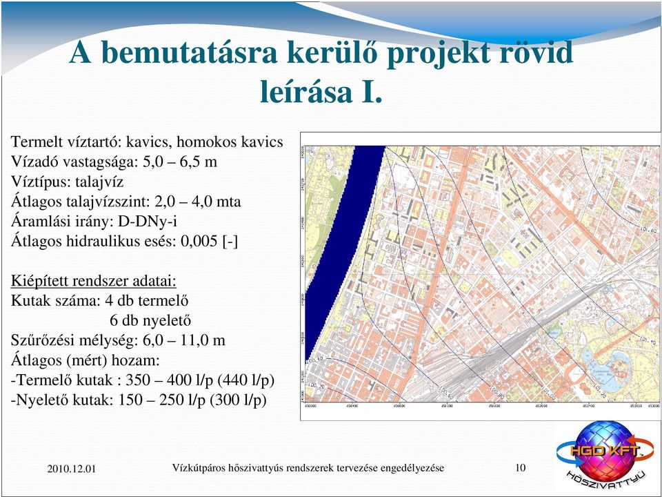 0,005 [-] Kiépített rendszer adatai: Kutak száma: 4 db termelő 6 db nyelető Szűrőzési mélység: 6,0 11,0 m