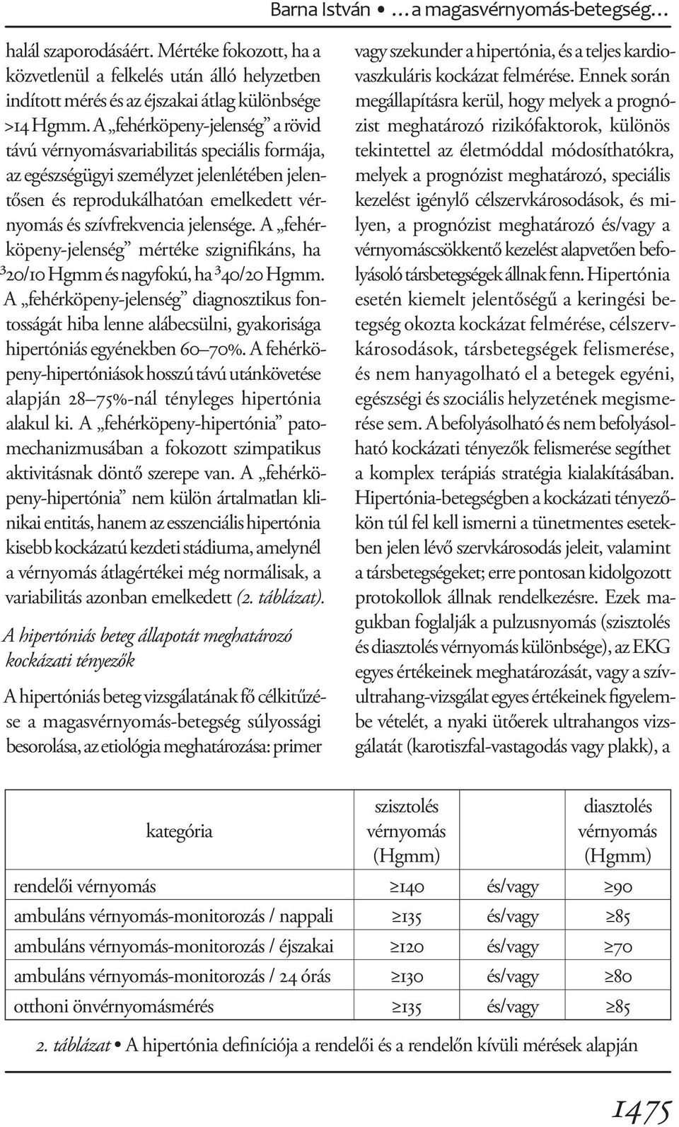 A fehérköpeny-jelenség mértéke szignifikáns, ha ³20/10 Hgmm és nagyfokú, ha ³40/20 Hgmm.