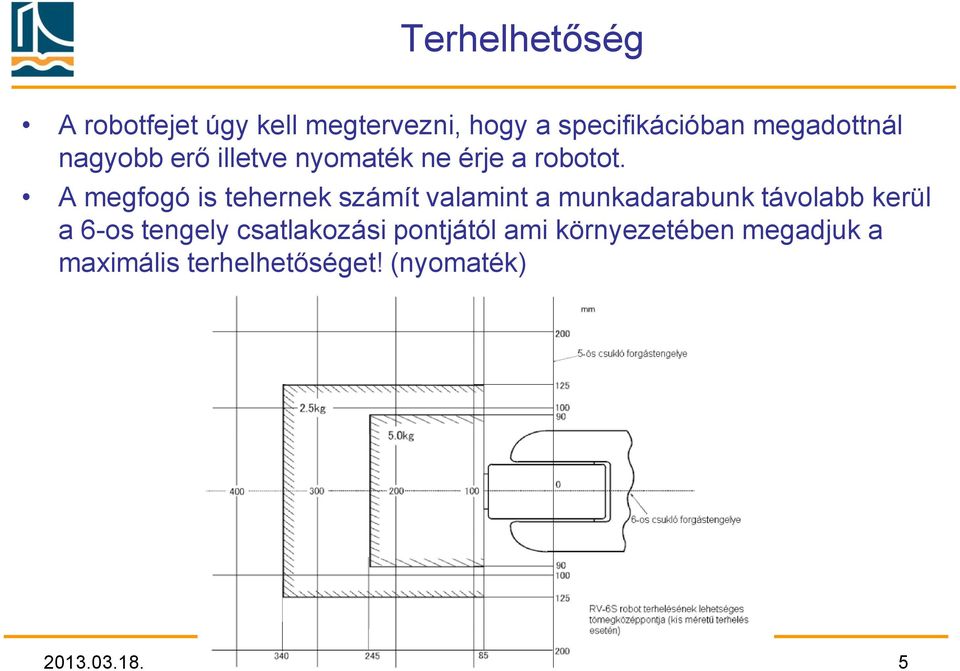 A megfogó is tehernek számít valamint a munkadarabunk távolabb kerül a 6-os