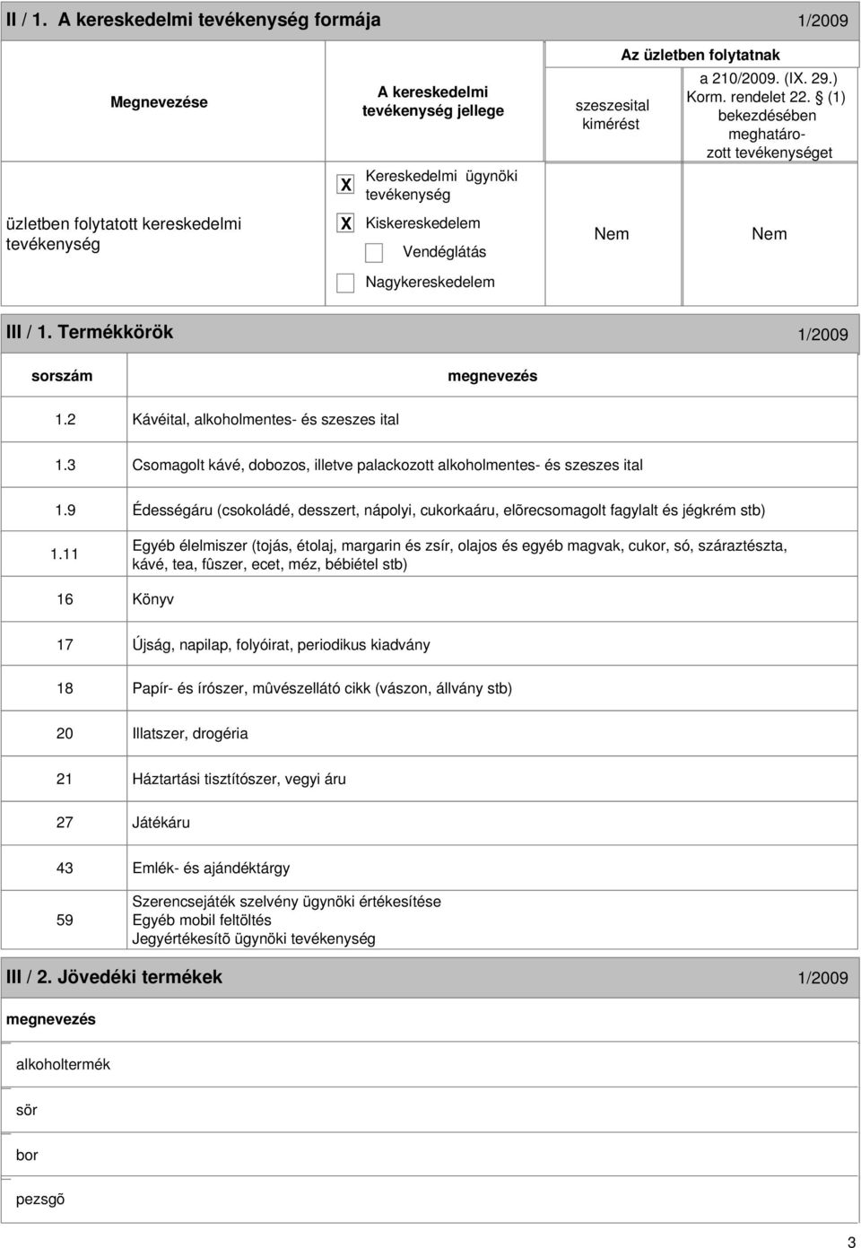 3 Csomagolt kávé, dobozos, illetve palackozott alkoholmentes- és szeszes ital 1.9 Édességáru (csokoládé, desszert, nápolyi, cukorkaáru, elõrecsomagolt fagylalt és jégkrém stb) 1.