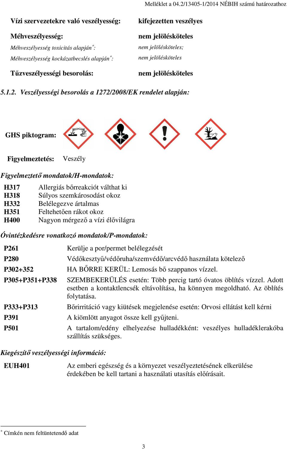 besorolás: kifejezetten veszélyes ; 5.1.2.