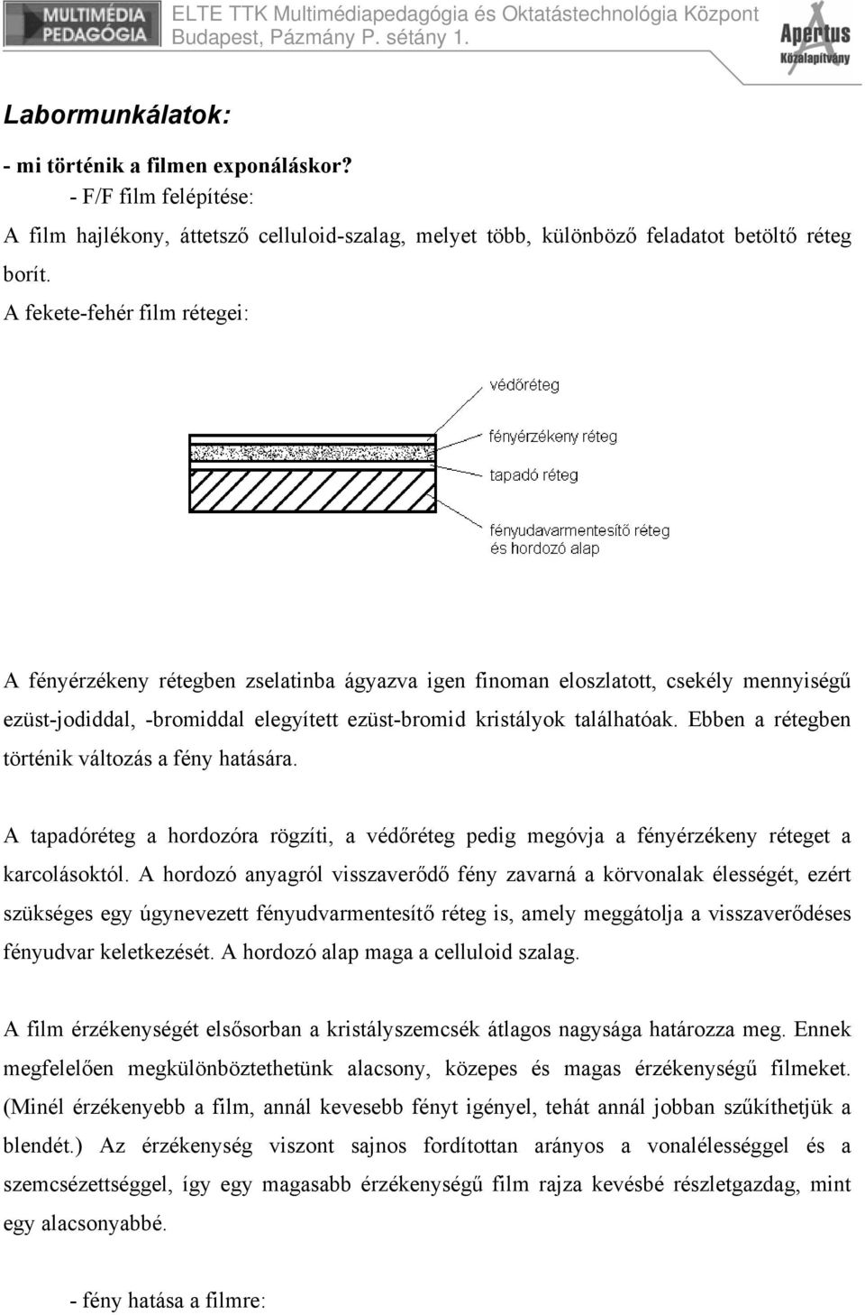 Ebben a rétegben történik változás a fény hatására. A tapadóréteg a hordozóra rögzíti, a védőréteg pedig megóvja a fényérzékeny réteget a karcolásoktól.