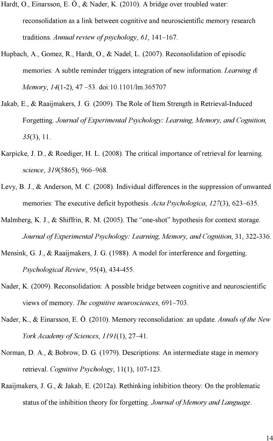 Learning & Memory, 14(1-2), 47 53. doi:10.1101/lm.365707 Jakab, E., & Raaijmakers, J. G. (2009). The Role of Item Strength in Retrieval-Induced Forgetting.