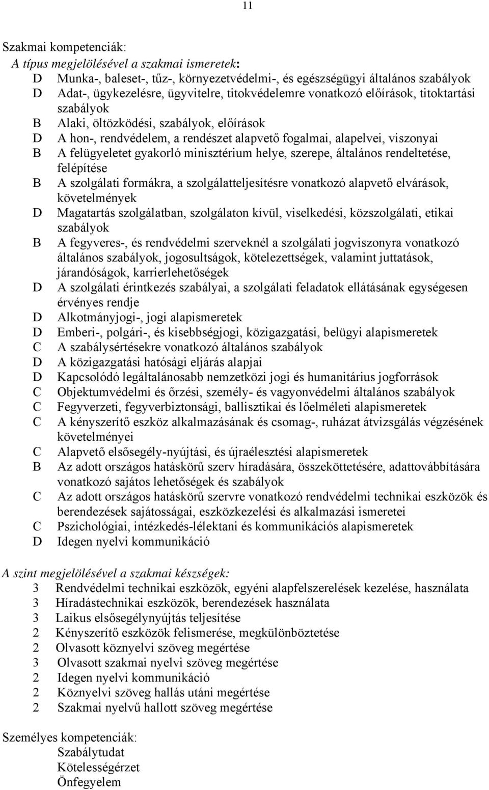 helye, szerepe, általános rendeltetése, felépítése A szolgálati formákra, a szolgálatteljesítésre vonatkozó alapvető elvárások, követelmények D Magatartás szolgálatban, szolgálaton kívül,