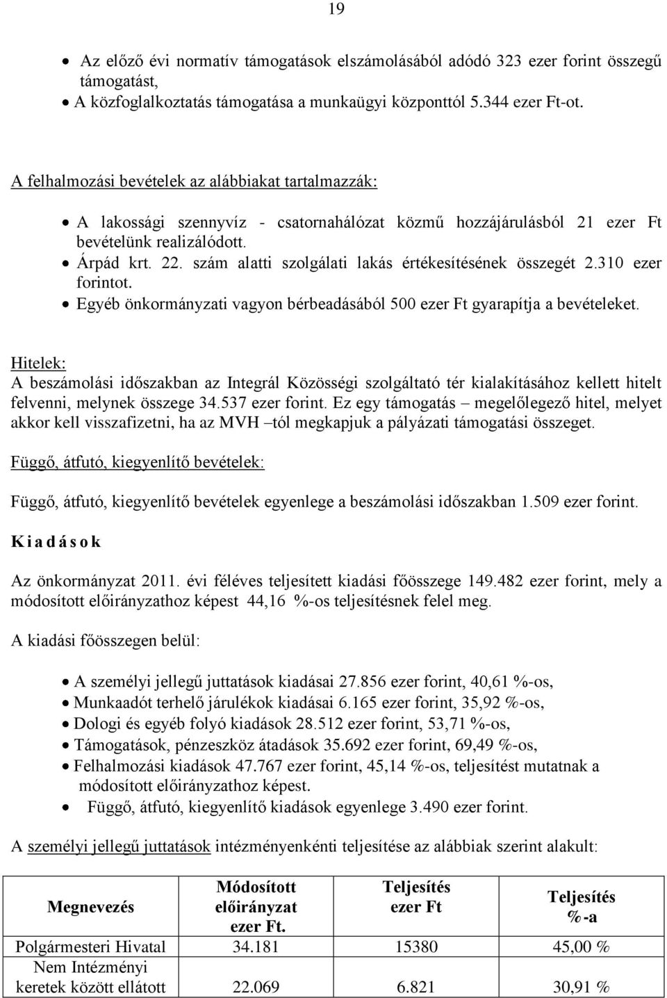 szám alatti szolgálati lakás értékesítésének összegét 2.310 ezer forintot. Egyéb önkormányzati vagyon bérbeadásából 500 ezer Ft gyarapítja a bevételeket.