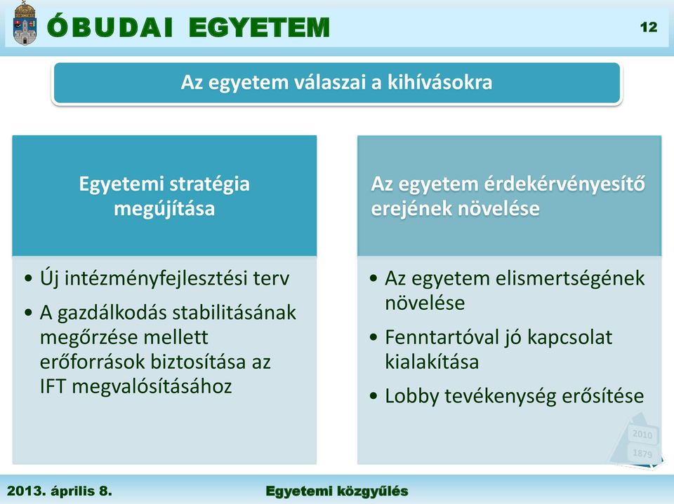 stabilitásának megőrzése mellett erőforrások biztosítása az IFT megvalósításához Az