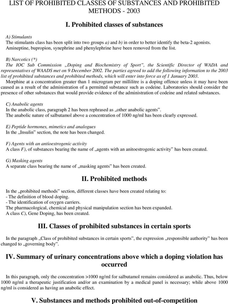 Amineptine, bupropion, synephrine and phenylephrine have been removed from the list.