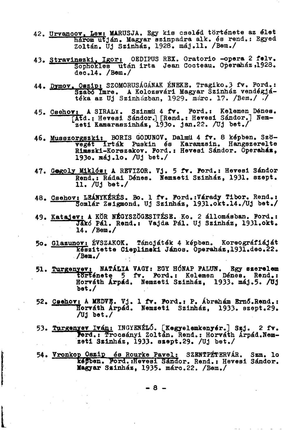 A Kolozsvári Magyar Szinház vendégjátéka az Uj Színházban, 1929. márc. 17../ 45. Csehov: A SIRALX. Szinmü 4 fv. Ford.: Kelemen Dénes. [Atd. : Hevesi Sándor.] [Rend.: Hevesi Sándor.] Nemzeti Kamaraszínház, 193o.