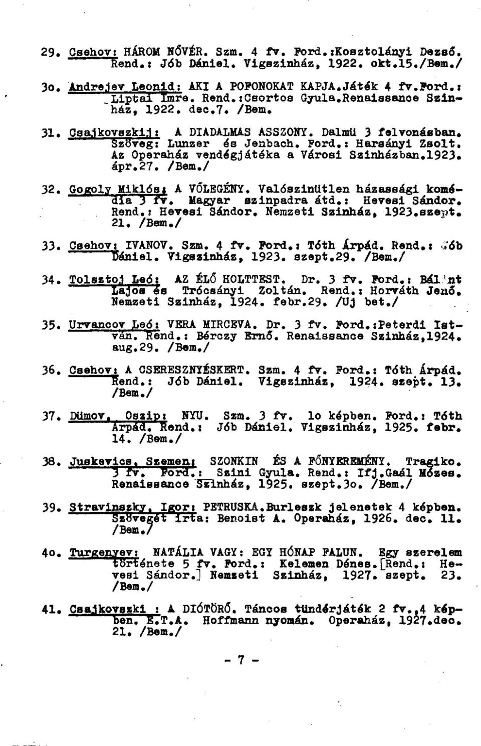 Az Operaház vendégjátéka a Városi Színházban.1923. ápr.27. 32. Gogoly Miklóst A VŐLEGÉNY. Valószínűtlen házassági komédia 3 fv. Magyar színpadra átd.: Hevesi Sándor. Rend.: Hevesi Sándor. Nemzeti Szinház, 1923.