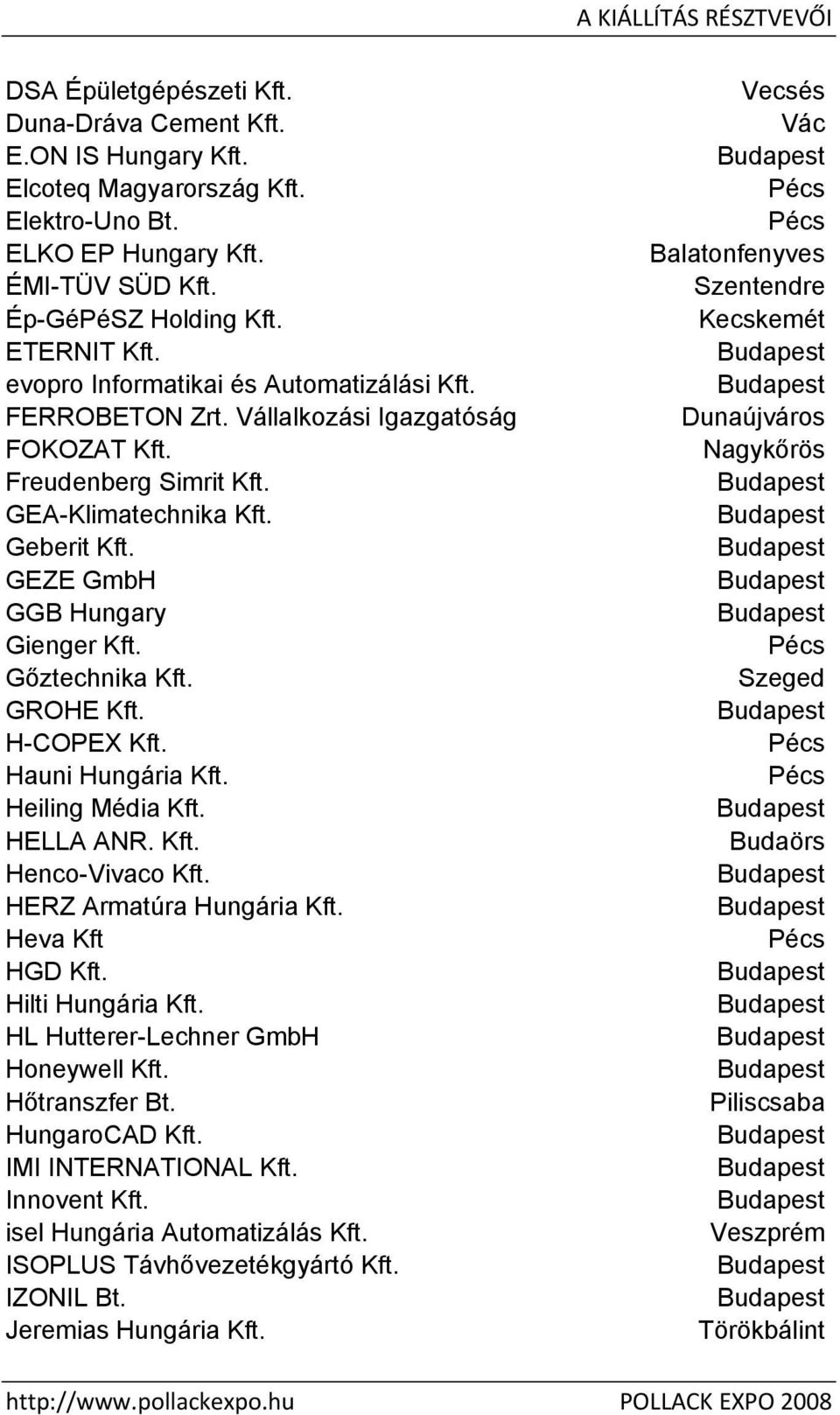 GEZE GmbH GGB Hungary Gienger Kft. Gőztechnika Kft. GROHE Kft. H-COPEX Kft. Hauni Hungária Kft. Heiling Média Kft. HELLA ANR. Kft. Henco-Vivaco Kft. HERZ Armatúra Hungária Kft. Heva Kft HGD Kft.