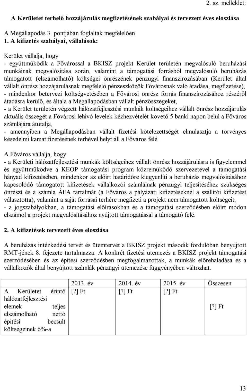 forrásból megvalósuló beruházás támogatott (elszámolható) költségei önrészének pénzügyi finanszírozásában (Kerület által vállalt önrész hozzájárulásnak megfelelő pénzeszközök Fővárosnak való átadása,