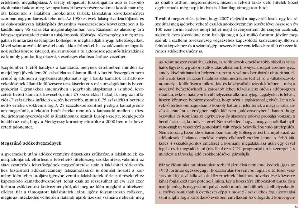 az 1990-es évek lakásprivatizációjának és az önkormányzati lakásépítés drasztikus visszaesésének következtében a lakásállomány 96 százaléka magántulajdonban van.