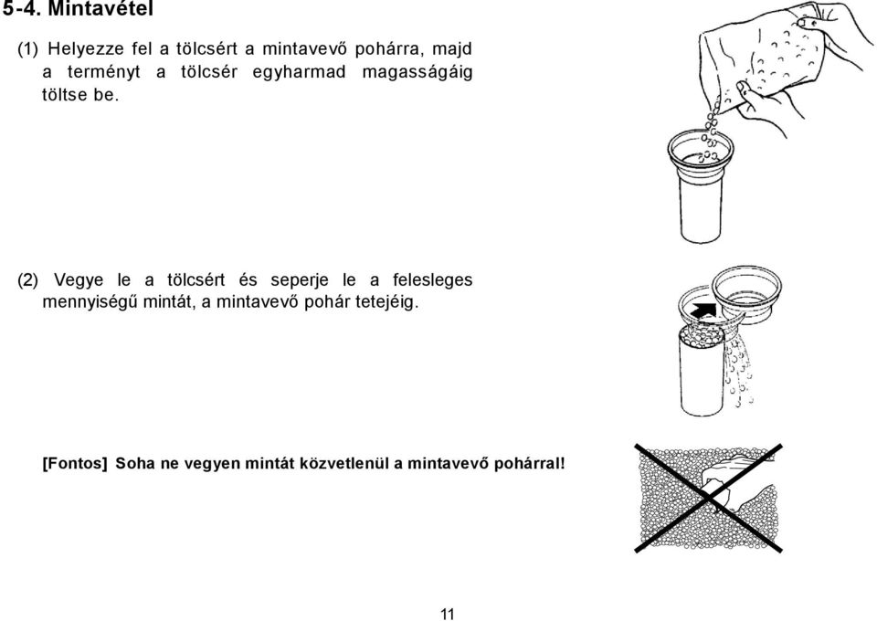 (2) Vegye le a tölcsért és seperje le a felesleges mennyiségű mintát, a