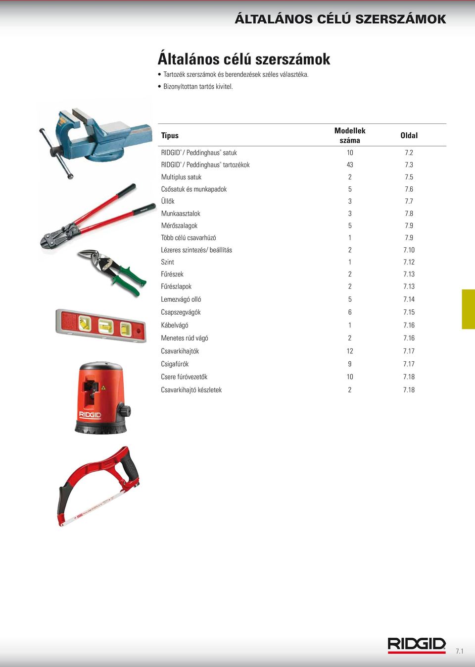 6 Üllők 3 7.7 Munkaasztalok 3 7.8 Mérőszalagok 5 7.9 Több célú csavarhúzó 1 7.9 Lézeres szintezés/ beállítás 2 7.10 Szint 1 7.12 Fűrészek 2 7.