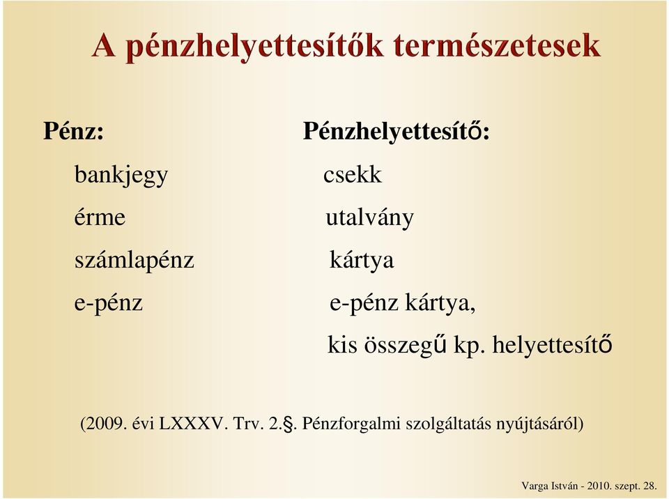 kártya, kis összegű kp. helyettesítő (2009.