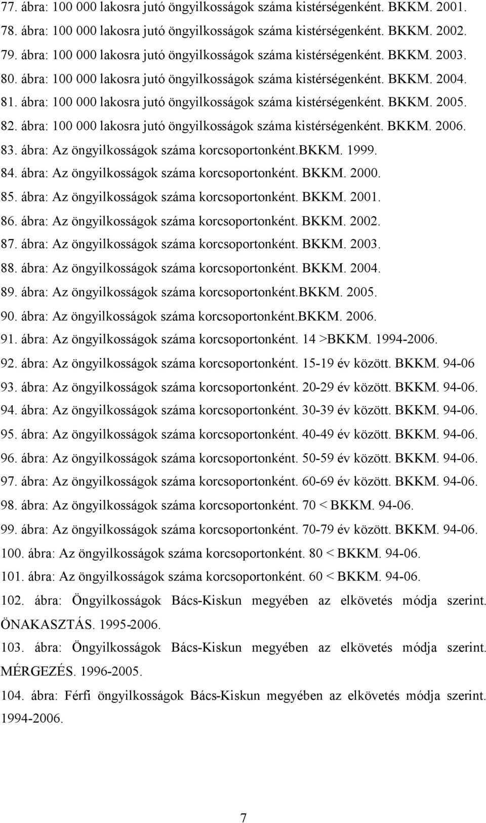 ábra: 1 lakosra jutó öngyilkosságok száma kistérségenként. BKKM. 25. 82. ábra: 1 lakosra jutó öngyilkosságok száma kistérségenként. BKKM. 26. 83. ábra: Az öngyilkosságok száma korcsoportonként.bkkm.