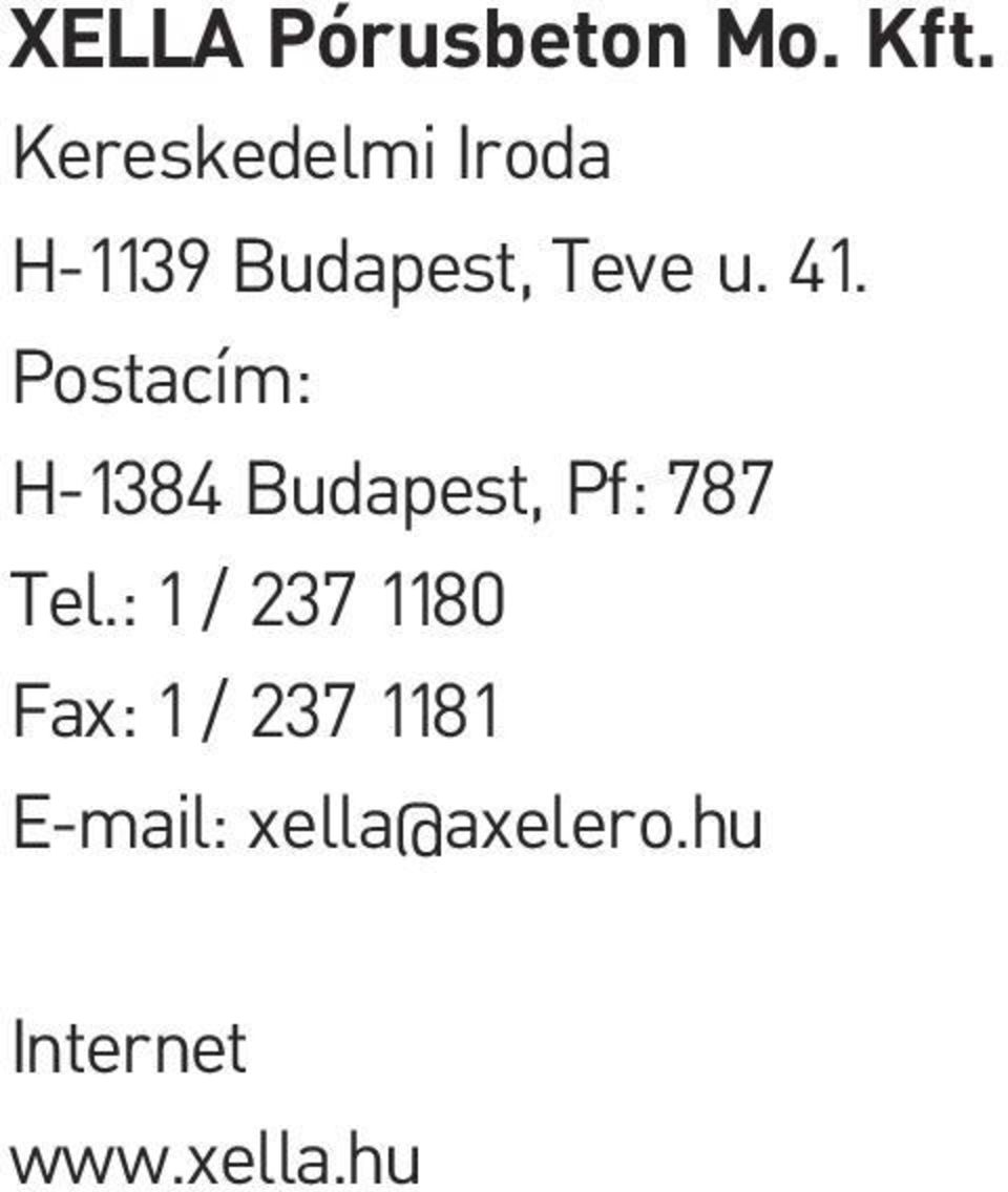 Postacím: H-1384 Budapest, Pf: 787 Tel.