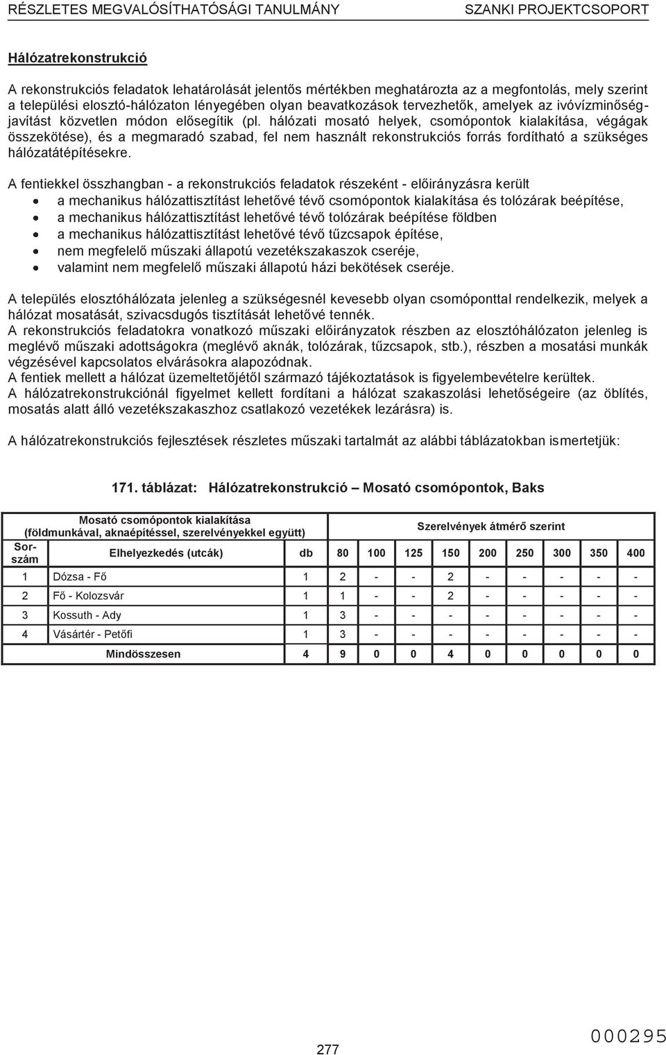 hálózati mosató helyek, csomópontok kialakítása, végágak összekötése), és a megmaradó szabad, fel nem használt rekonstrukciós forrás fordítható a szükséges hálózatátépítésekre.