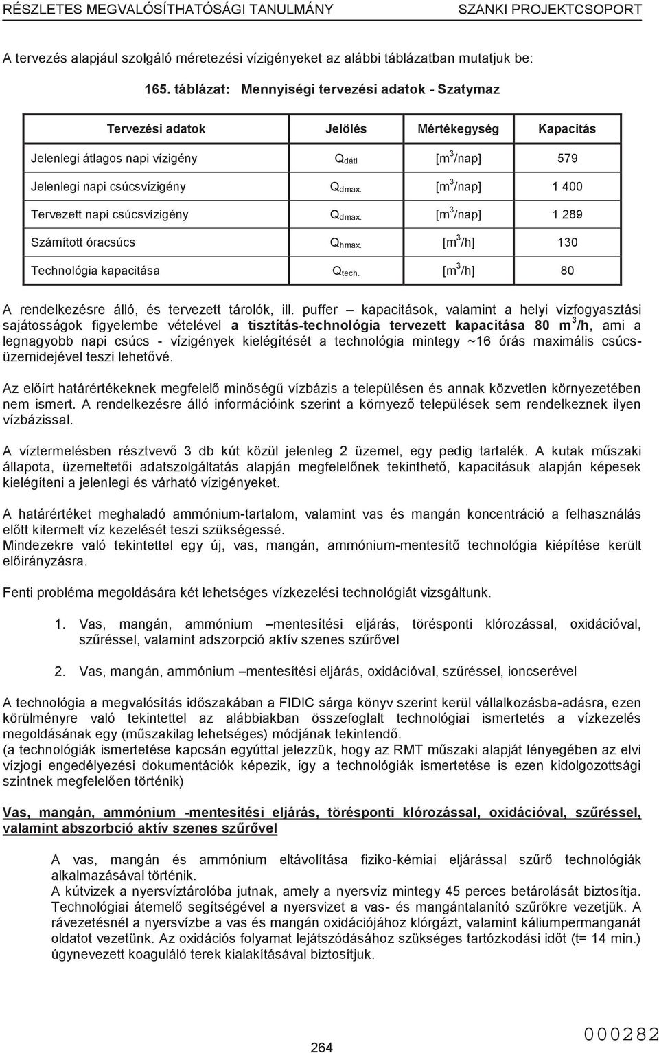 [m 3 /nap] 1 400 Tervezett napi csúcsvízigény Q dmax. [m 3 /nap] 1 289 Számított óracsúcs Q hmax. [m 3 /h] 130 Technológia kapacitása Q tech.