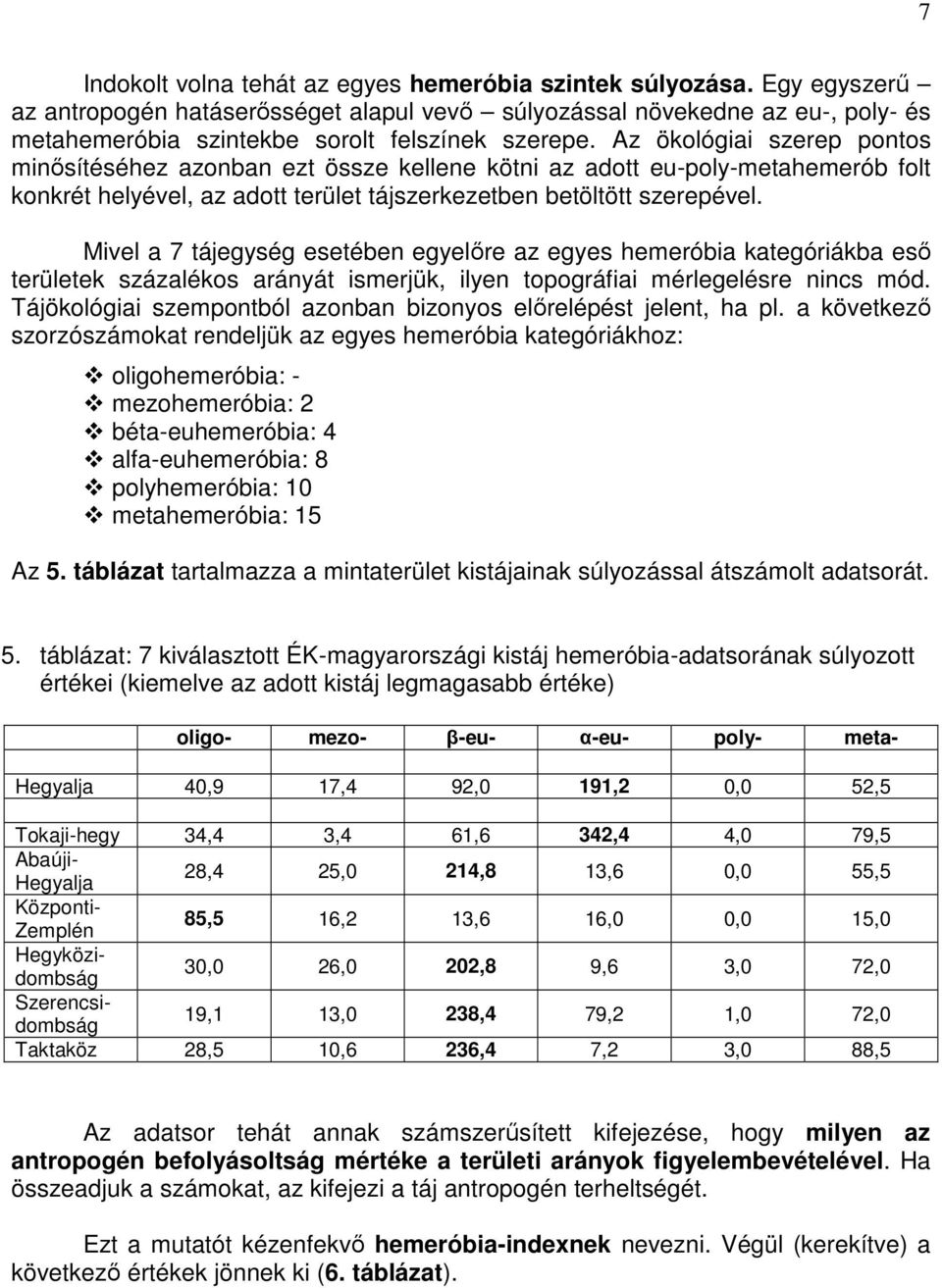 Az ökológiai szerep pontos minősítéséhez azonban ezt össze kellene kötni az adott eu-poly-metahemerób folt konkrét helyével, az adott terület tájszerkezetben betöltött szerepével.