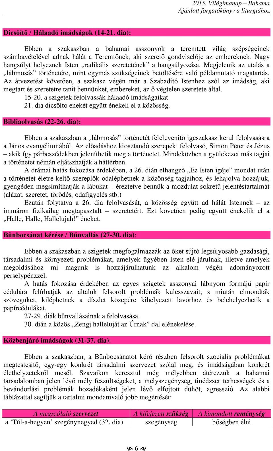 Az átvezetést követően, a szakasz végén már a Szabadító Istenhez szól az imádság, aki megtart és szeretetre tanít bennünket, embereket, az ő végtelen szeretete által. 15-20.