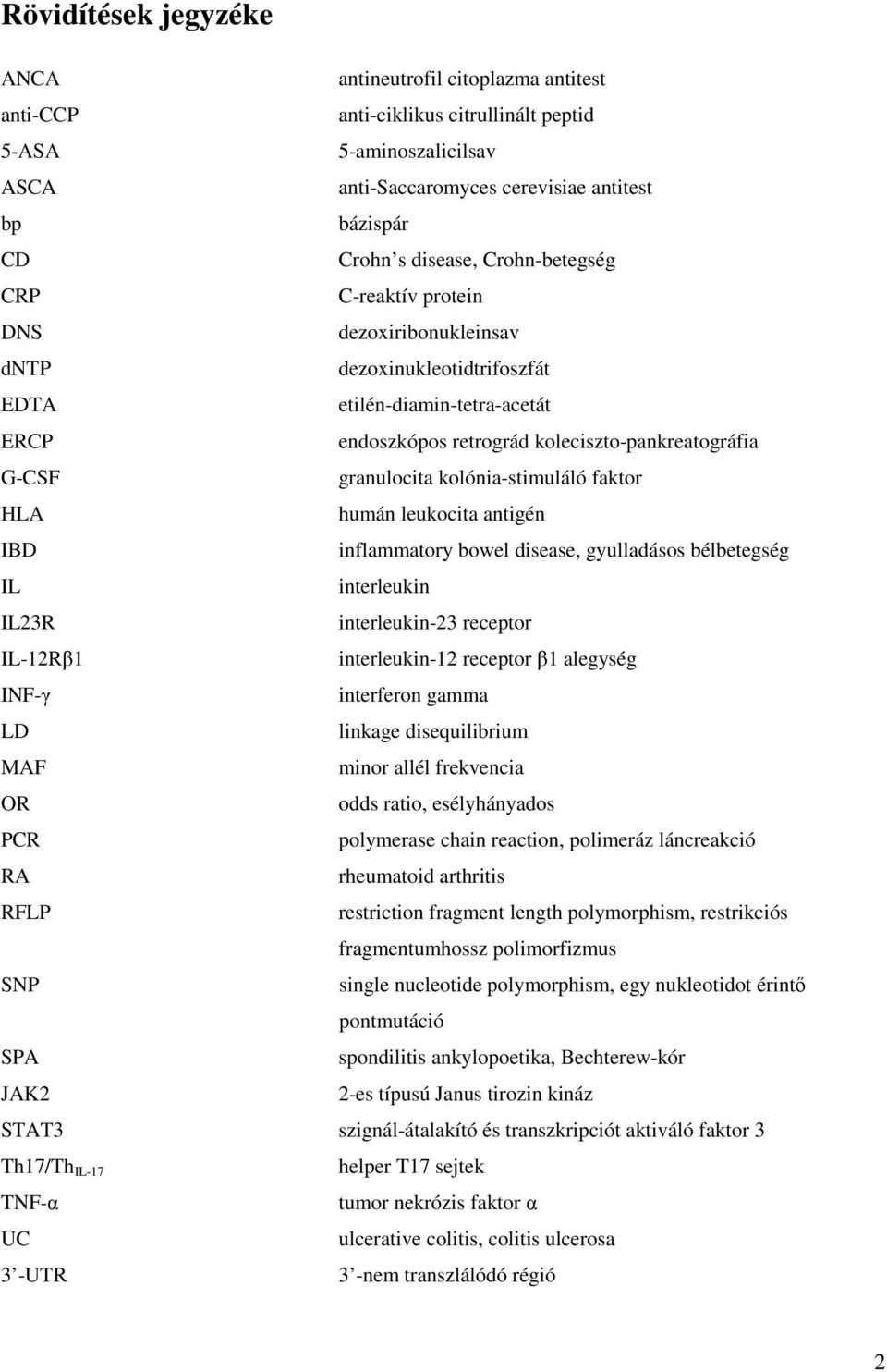 granulocita kolónia-stimuláló faktor HLA humán leukocita antigén IBD inflammatory bowel disease, gyulladásos bélbetegség IL interleukin IL23R interleukin-23 receptor IL-12Rβ1 interleukin-12 receptor