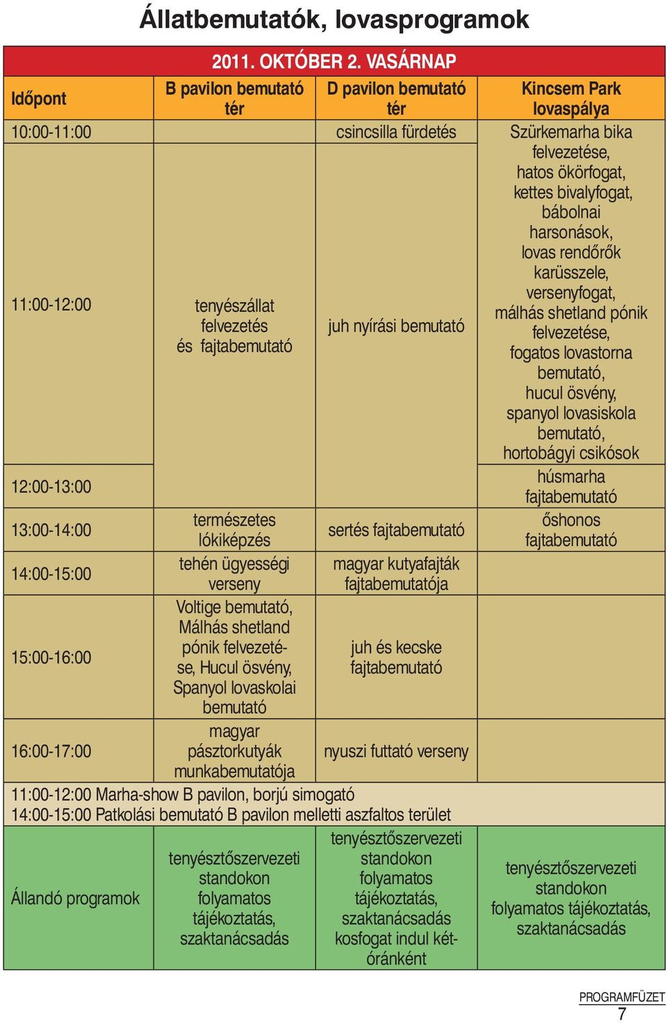 tenyészállat felvezetés és 12:00-13:00 Állatbemutatók, lovasprogramok juh nyírási bemutató 13:00-14:00 természetes lókiképzés sertés 14:00-15:00 tehén ügyességi magyar kutyafajták verseny ja Voltige