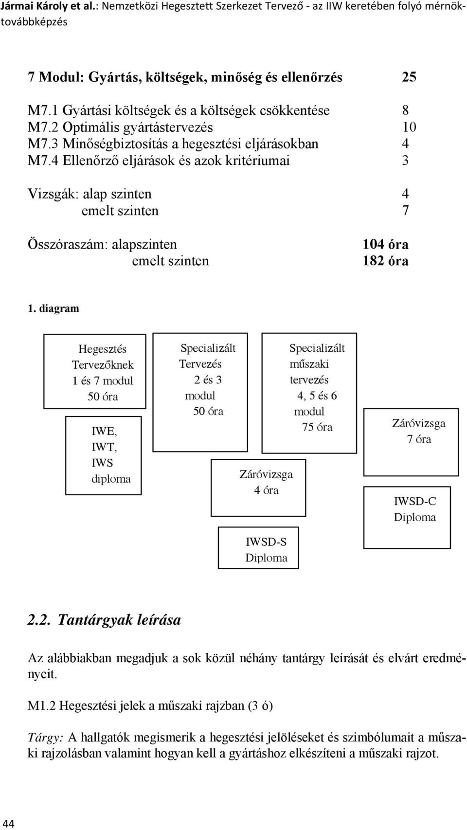 4 Ellenőrző eljárások és azok kritériumai 3 Vizsgák: alap szinten 4 emelt szinten 7 Összóraszám: alapszinten emelt szinten 104 óra 182 óra 1.