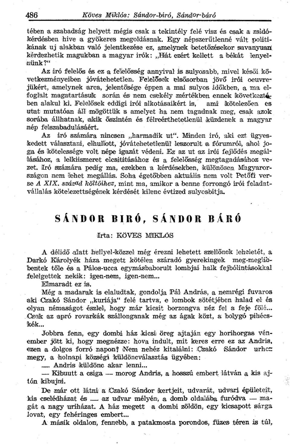 " Az iró felelős és ez a felelősség annyival is sulyosabb, mivel késői következményeiben jóvátehetetlen.