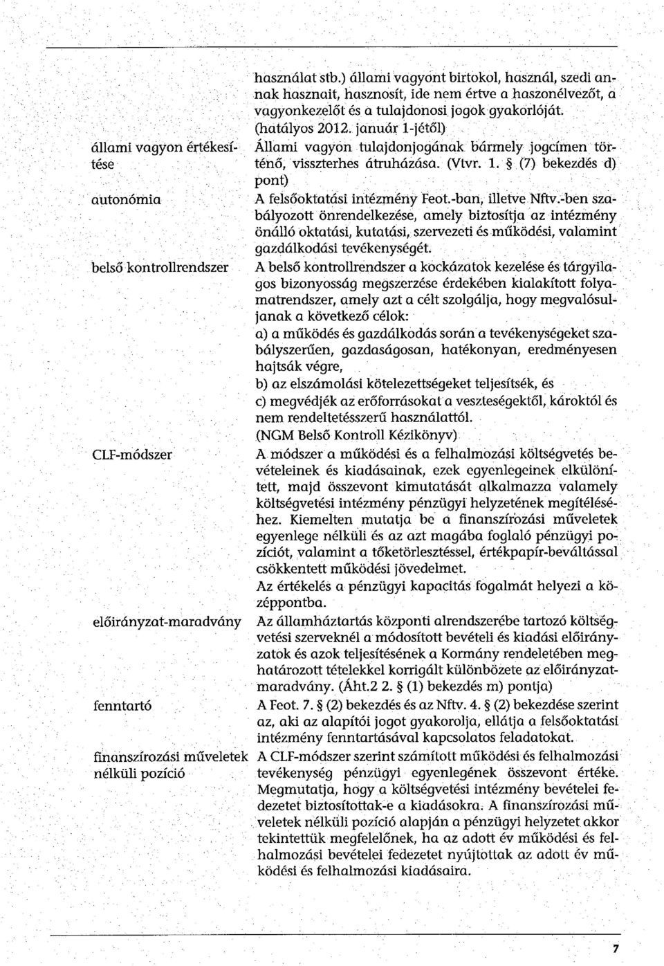 január l-jétől) Állami vagyon tulajdonjogának bármely jogcímen történő, visszterhes átruhazása. (Vtvr. 1. (7) bekezdés d) pont) A felsőoktatási intézmény Feot.-ban, illetve Nftv.