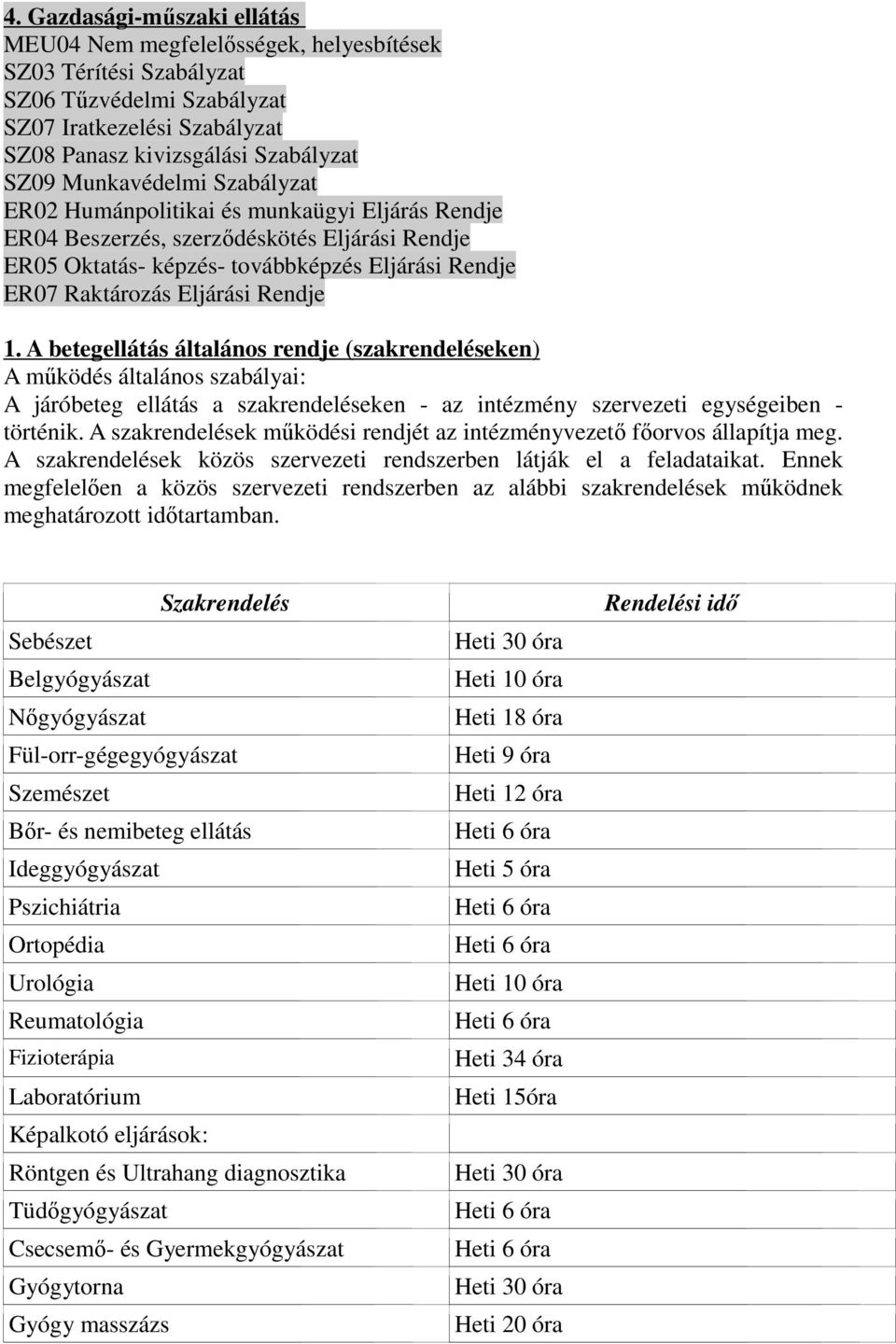 Rendje 1. A betegellátás általános rendje (szakrendeléseken) A működés általános szabályai: A járóbeteg ellátás a szakrendeléseken - az intézmény szervezeti egységeiben - történik.