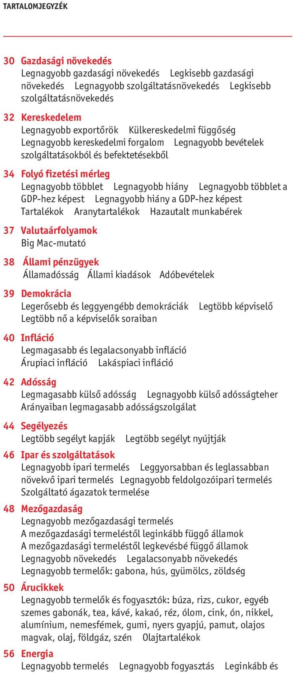 GDP-hez képest Legnagyobb hiány a GDP-hez képest Tartalékok Aranytartalékok Hazautalt munkabérek 37 Valutaárfolyamok Big Mac-mutató 38 Állami pénzügyek Államadósság Állami kiadások Adóbevételek 39