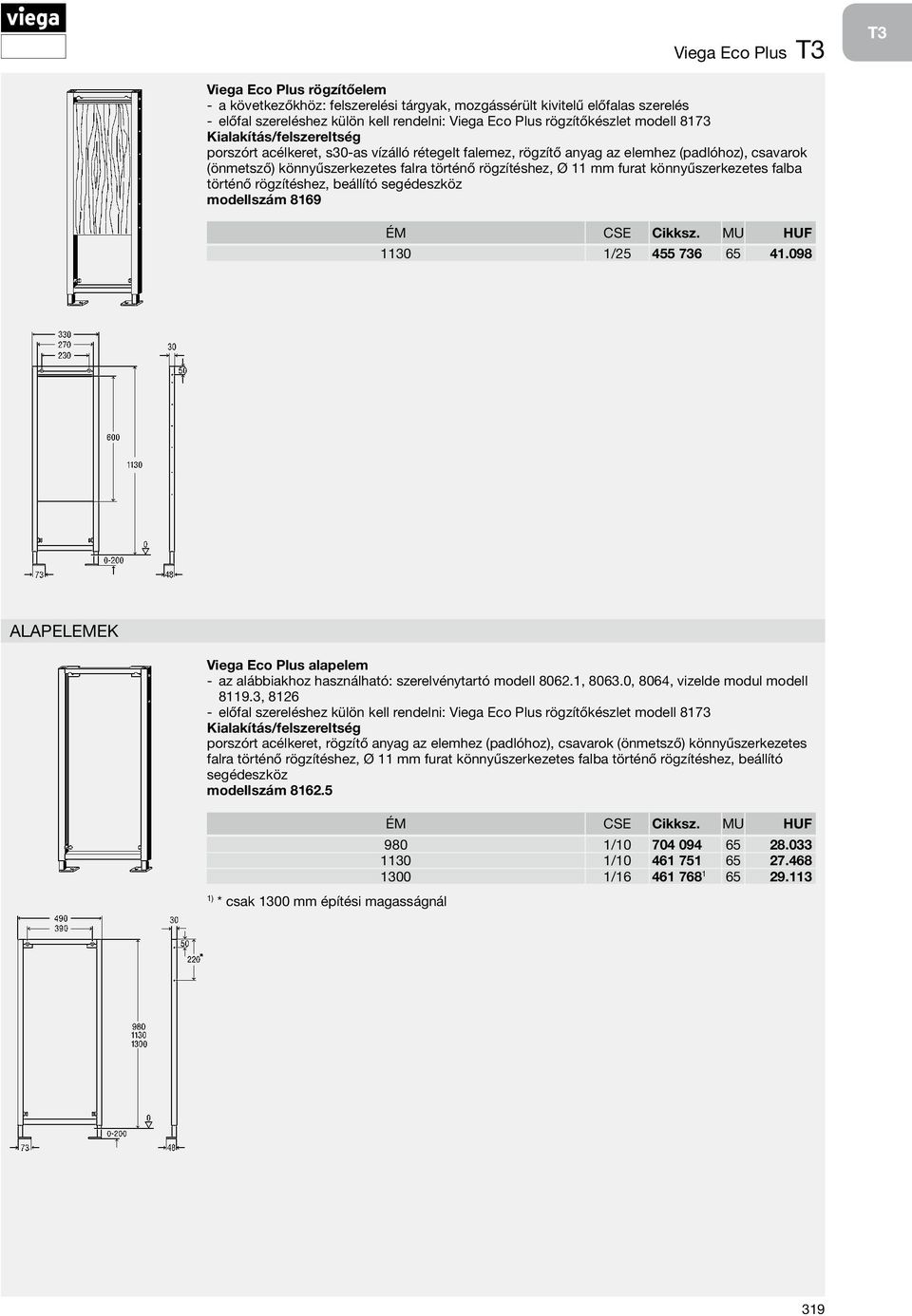 65 41.098 Alapelemek Viega Eco Plus alapelem az alábbiakhoz használható: szerelvénytartó modell 8062.1, 8063.0, 8064, vizelde modul modell 8119.