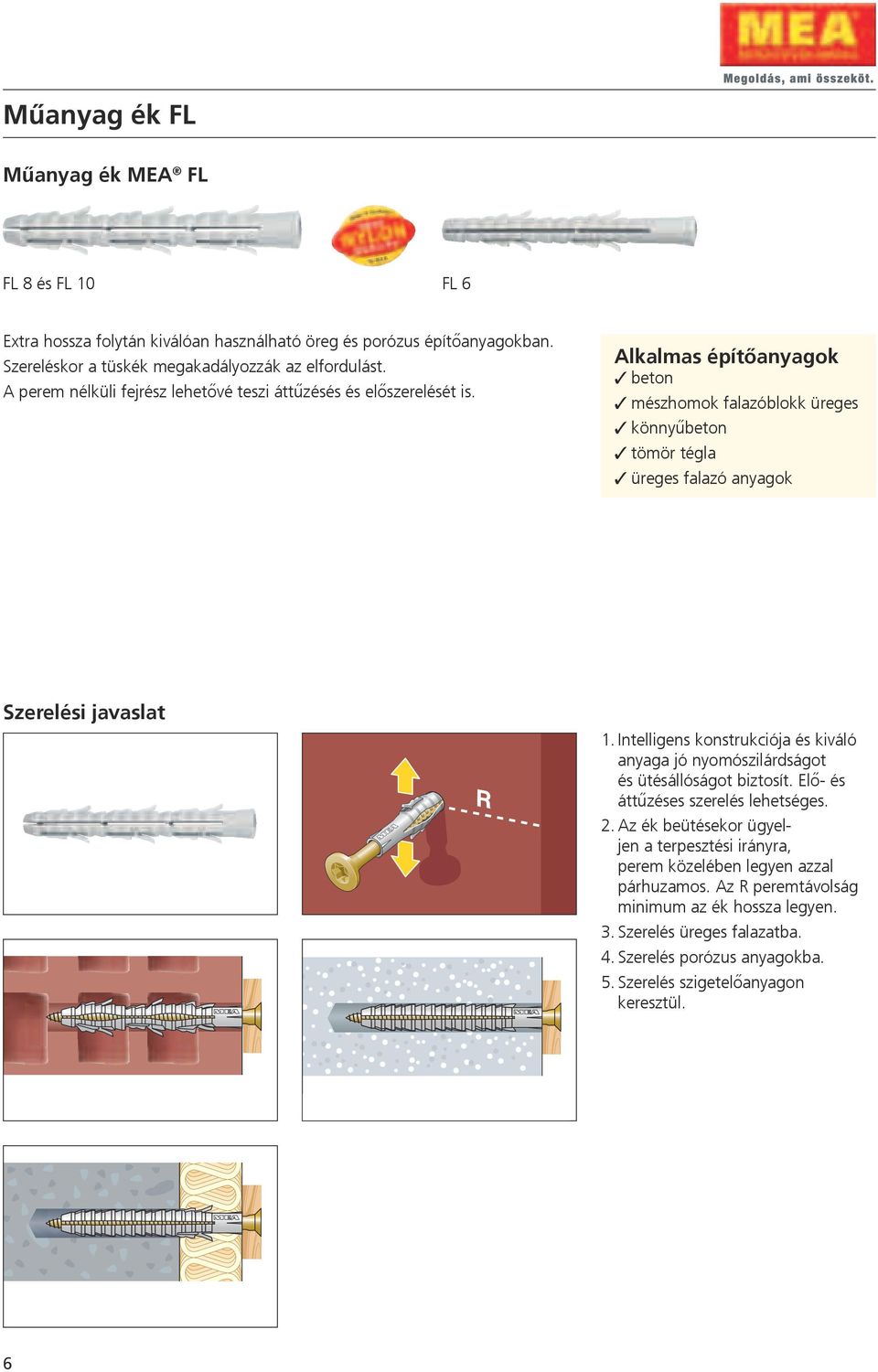 Alkalmas építőanyagok beton mészhomok falazóblokk üreges könnyűbeton tömör tégla üreges falazó anyagok Szerelési javaslat 1.