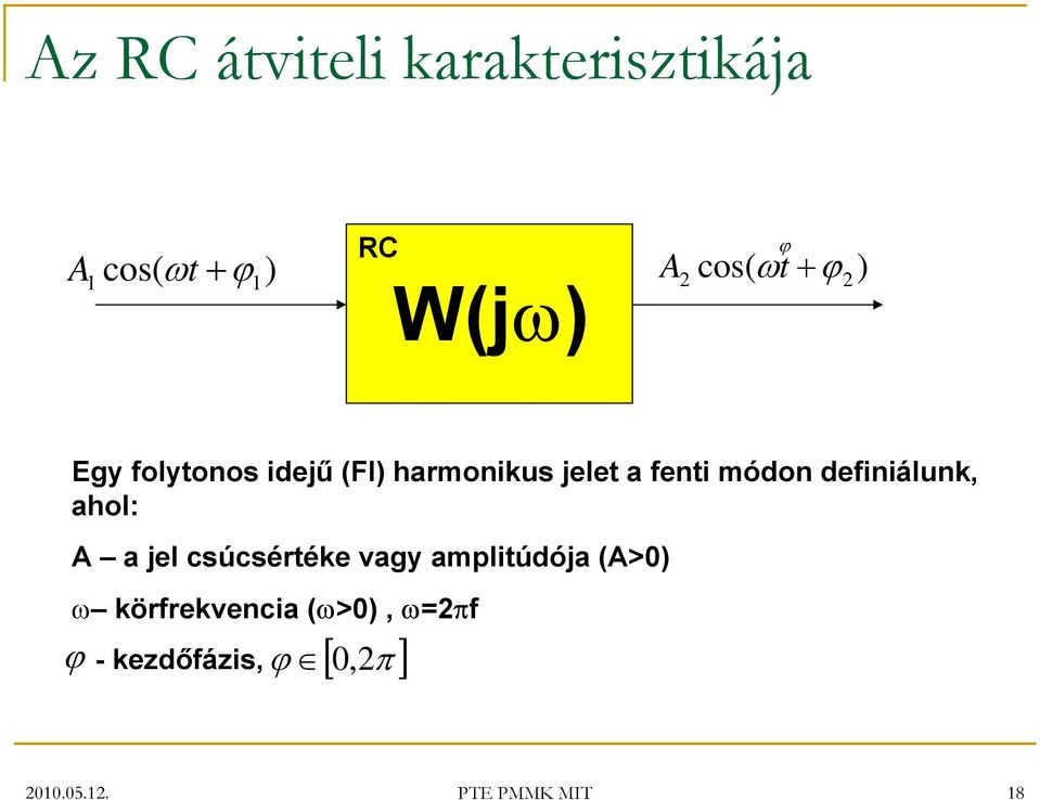 definiálunk, ahol: A a jel csúcsértéke vagy amplitúdója (A>0) ω