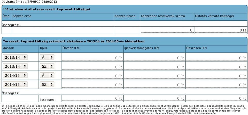 összesen: 0 Ft 0 Ft 0 Ft 14. a Rendelet 2 (1) 3.