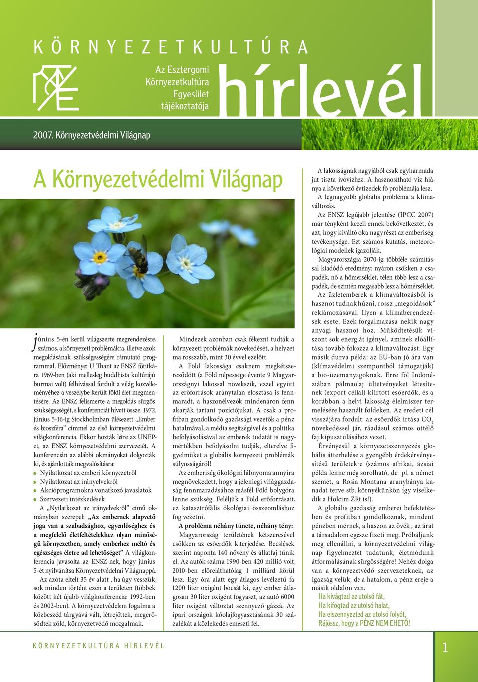 Előzménye: U Thant az ENSZ főtitkára 1969-ben (aki mellesleg buddhista kultúrájú burmai volt) felhívással fordult a világ közvéleményéhez a veszélybe került földi élet megmentésére.